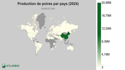 Production de poires par pays (2024) Thumbnail