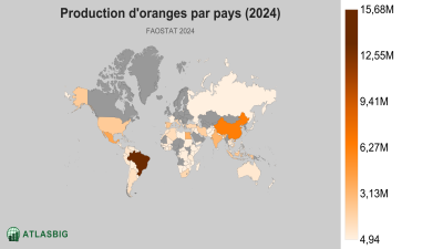 Production d'oranges par pays (2024) Thumbnail