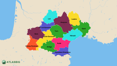 Carte des départements de l'Occitanie Thumbnail