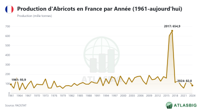 Production d'Abricots en France par Année (1961-aujourd'hui)