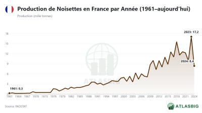 Production de Noisettes en France par Année (1961–aujourd'hui)