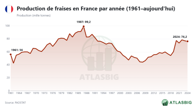 Production de fraises en France par année (1961–aujourd'hui)
